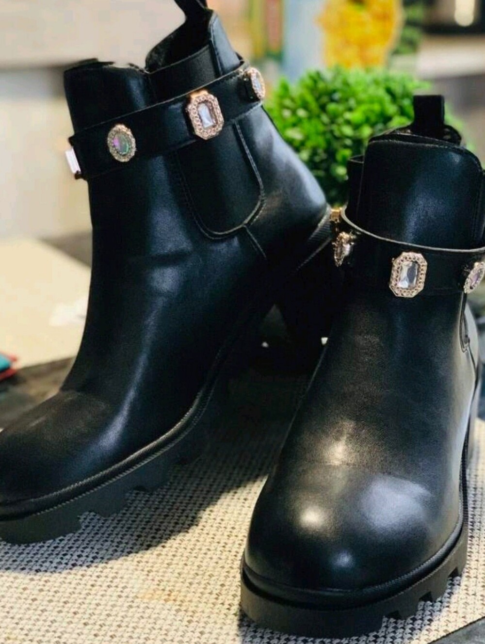 Black Crystal-Trim Chelsea Booties - Women